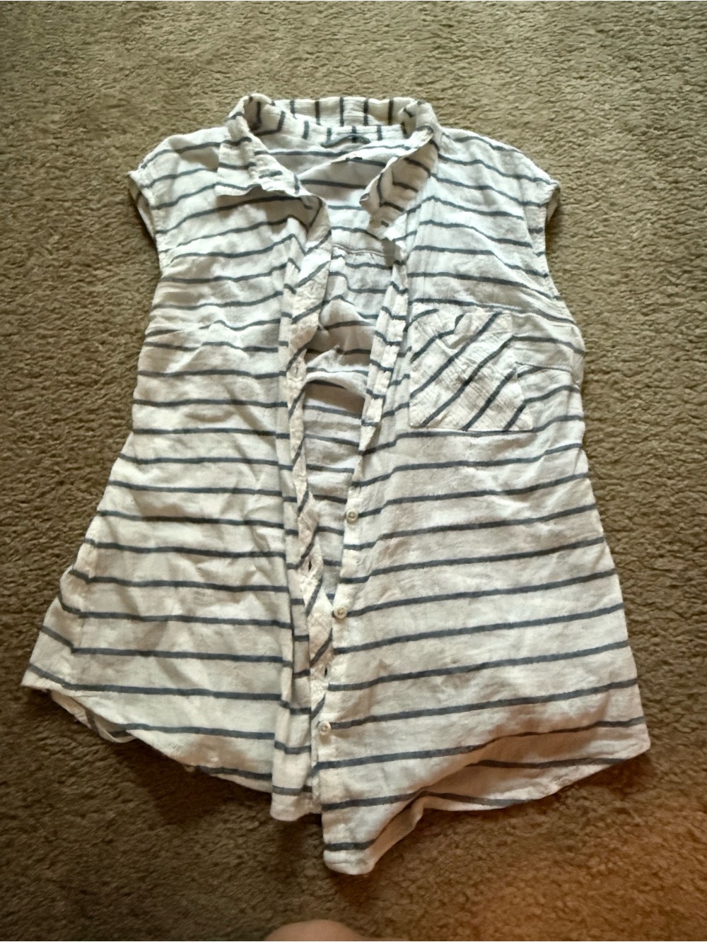 Merona White and Navy Striped Sleeveless Button-Down Shirt